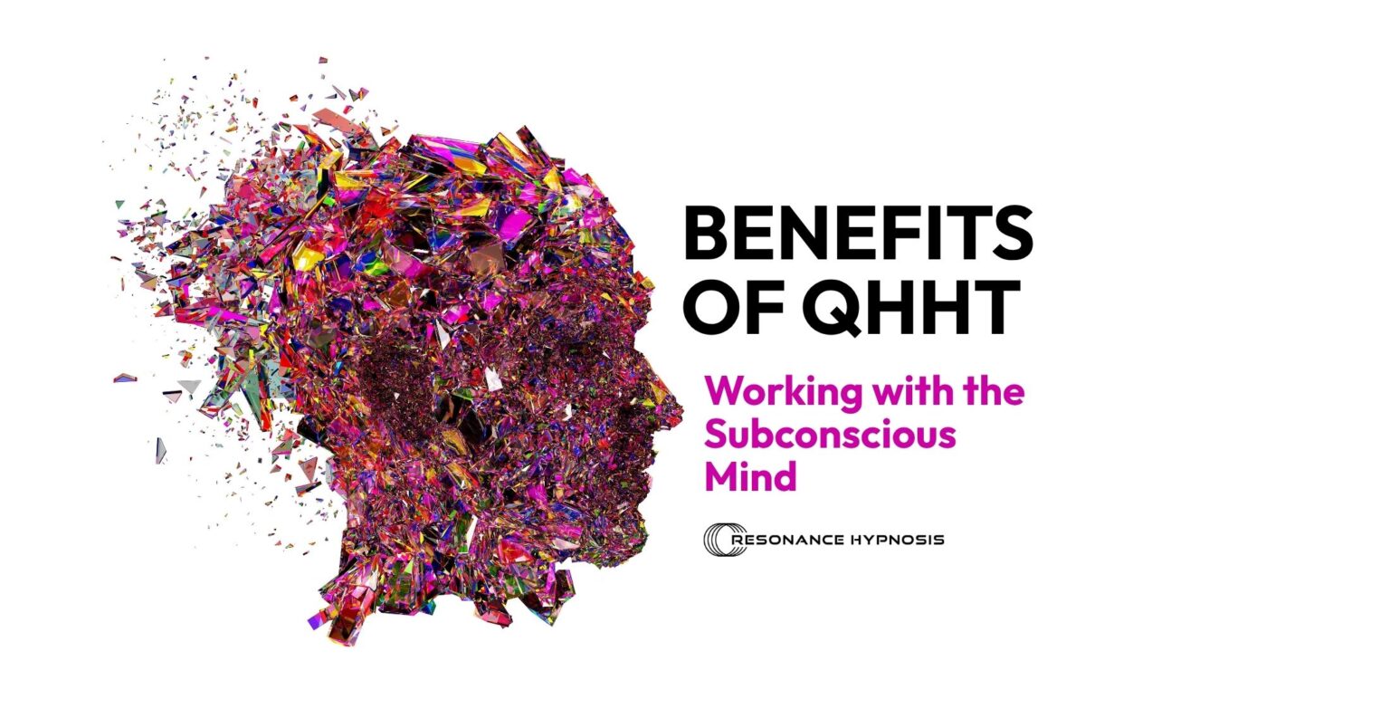 image of multicolored abstract human head with title that reads "Benefits of QHHT Working with the Subconscious mind"