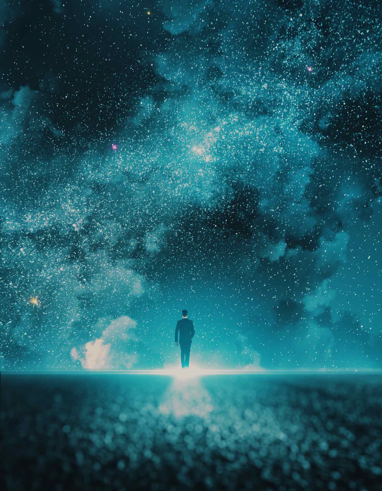 image of person walking on road with dreamlike starry sky representing QHHT sessions Marietta GA