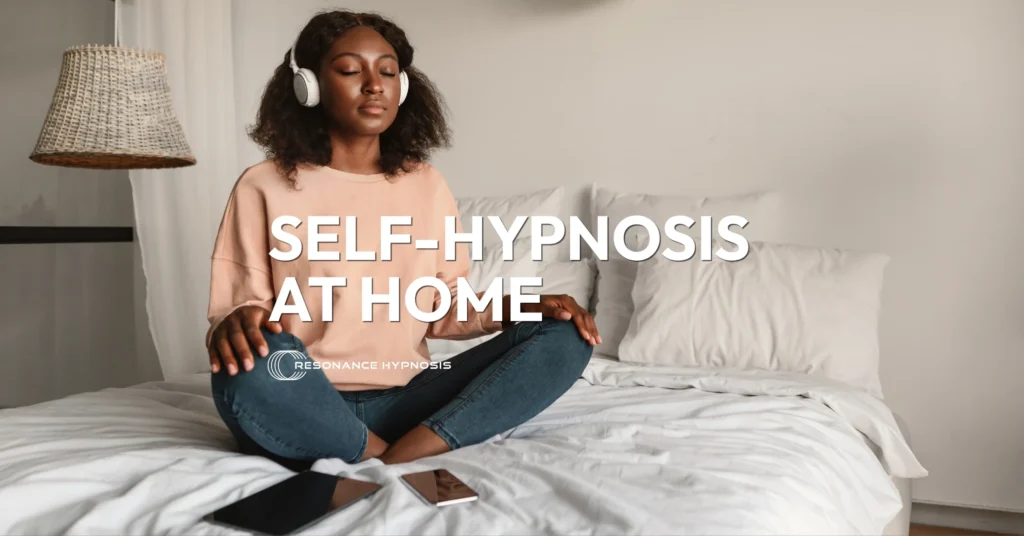woman sitting on bed practicing self hypnosis